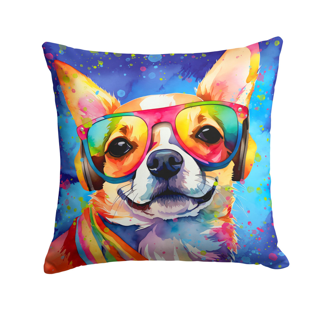 Chihuahua Hippie Dawg Decorative Throw Pillow 18x18 Indoor Outdoor Accent Cushion, Fabric Cover with Insert for Sofa, Bed, Porch & Living Room