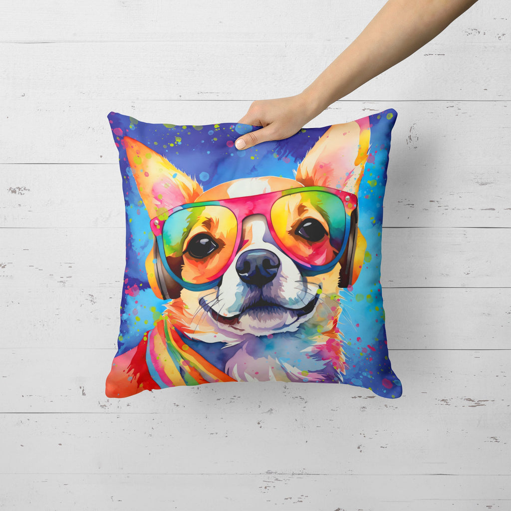 Chihuahua Hippie Dawg Decorative Throw Pillow 18x18 Indoor Outdoor Accent Cushion, Fabric Cover with Insert for Sofa, Bed, Porch & Living Room