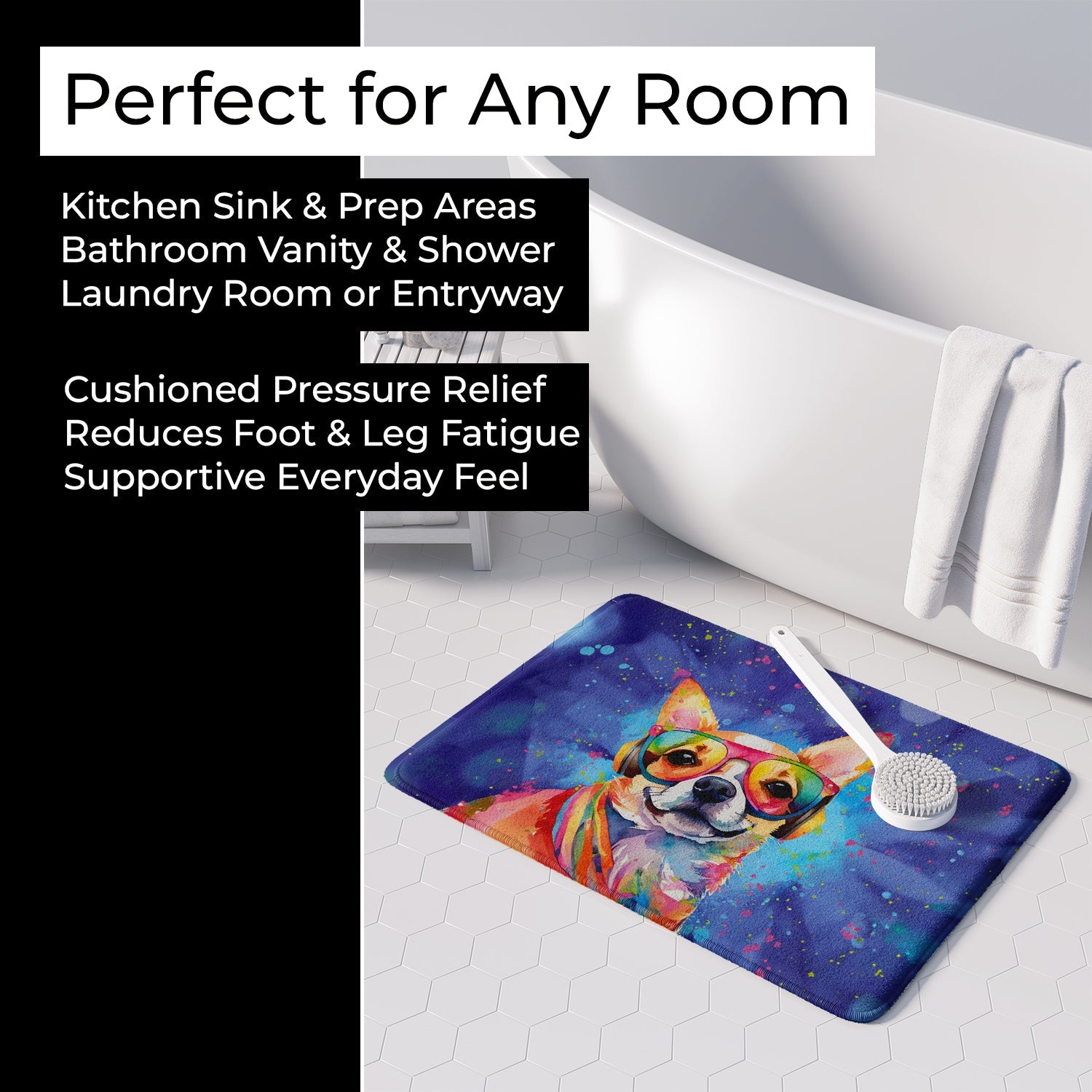 Chihuahua Hippie Dawg Memory Foam Kitchen Mat Machine Washable Anti-Fatigue Cushion Comfort Bath or Kitchen Rug