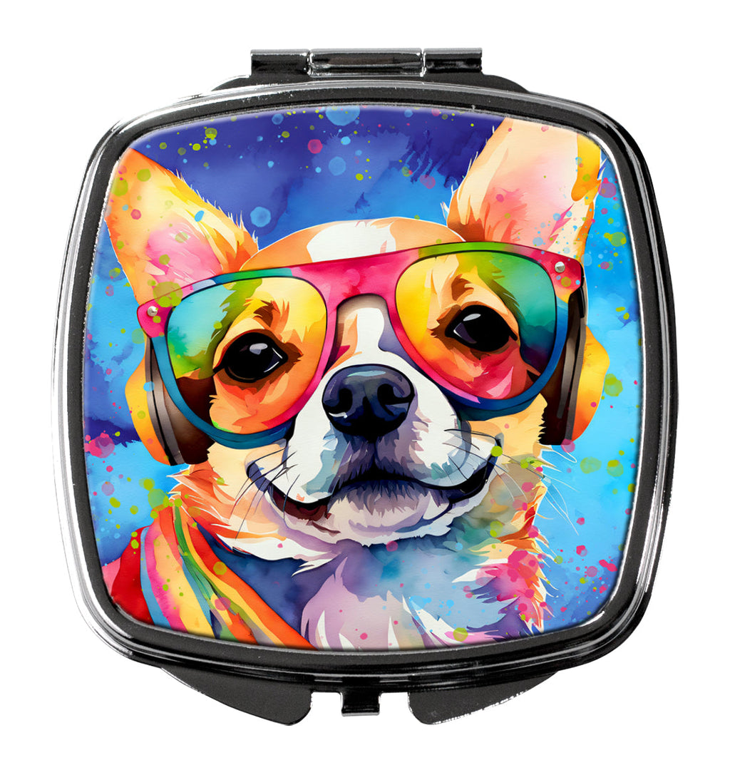 Chihuahua Hippie Dawg Compact Mirror Decorative Travel Makeup Mirror for Women Girls Gifts Pocket Makeup Mirror Folding Handheld