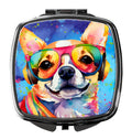 Chihuahua Hippie Dawg Compact Mirror Decorative Travel Makeup Mirror for Women Girls Gifts Pocket Makeup Mirror Folding Handheld