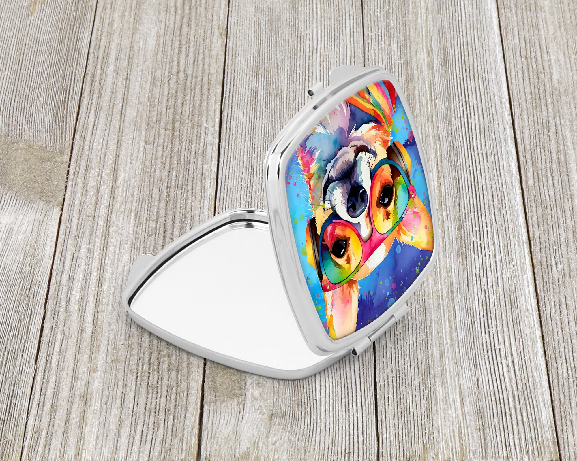 Chihuahua Hippie Dawg Compact Mirror Decorative Travel Makeup Mirror for Women Girls Gifts Pocket Makeup Mirror Folding Handheld