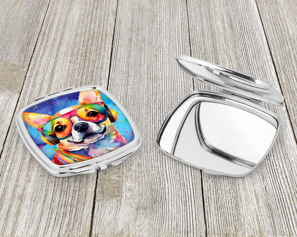 Chihuahua Hippie Dawg Compact Mirror Decorative Travel Makeup Mirror for Women Girls Gifts Pocket Makeup Mirror Folding Handheld