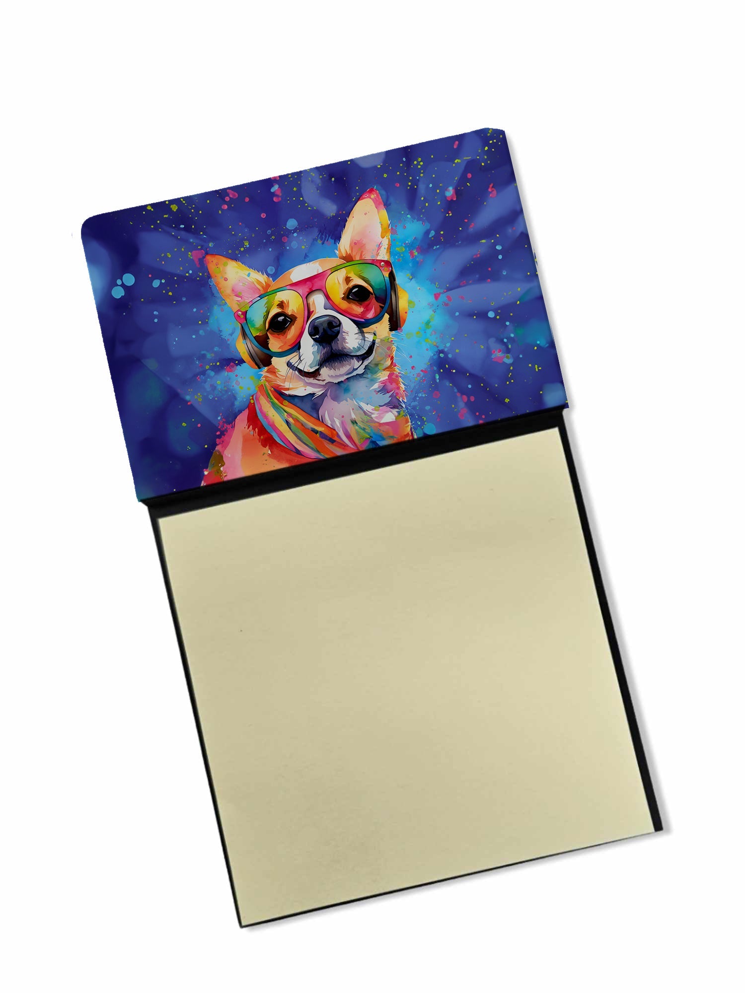 Chihuahua Hippie Dawg Watercolor Sticky Note Holder Refillable Dispenser Desk Accessory 3x3 Pad Gift