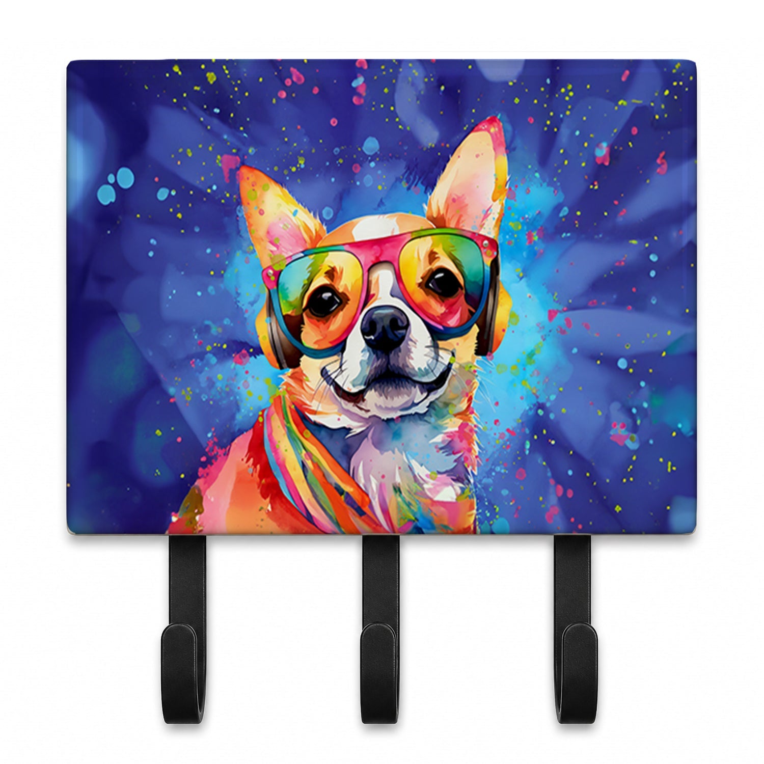 Chihuahua Hippie Dawg Leash or Key Holder Wall Hooks, Coat Rack Wall Mount, for Hanging Keys, Towels, Aprons, Leashes