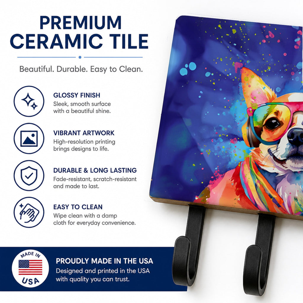 Chihuahua Hippie Dawg Leash or Key Holder Wall Hooks, Coat Rack Wall Mount, for Hanging Keys, Towels, Aprons, Leashes