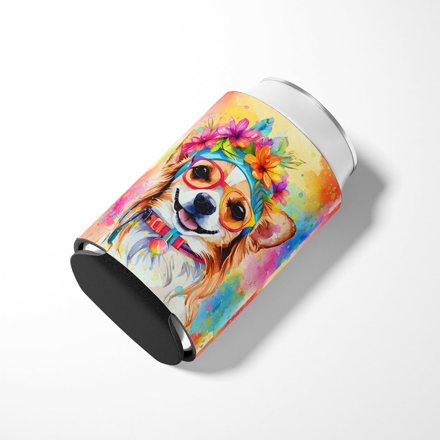 Chihuahua Hippie Dawg Can or Bottle Hugger Cooler Sleeve for Standard 12 oz Cans, Insulated Foam Beer & Soda Can Hugger Reusable