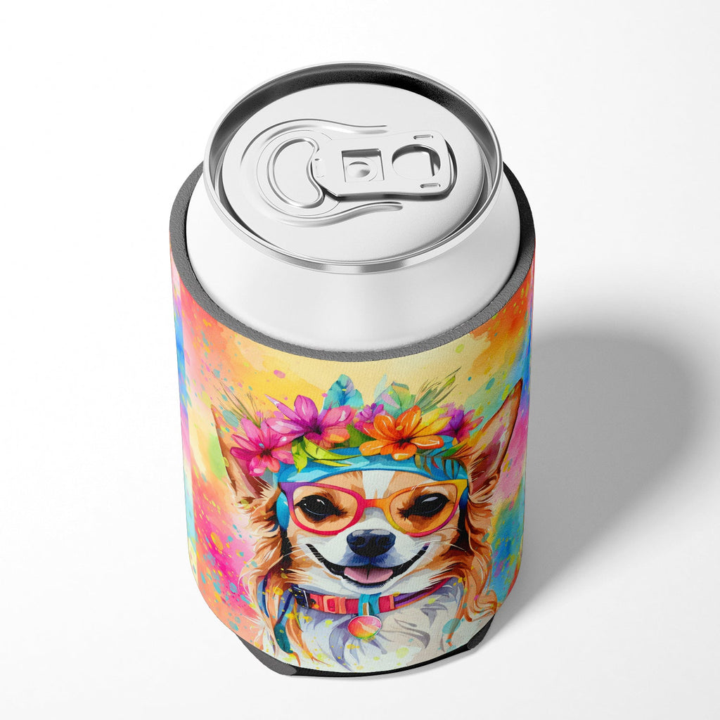 Chihuahua Hippie Dawg Can or Bottle Hugger Cooler Sleeve for Standard 12 oz Cans, Insulated Foam Beer & Soda Can Hugger Reusable