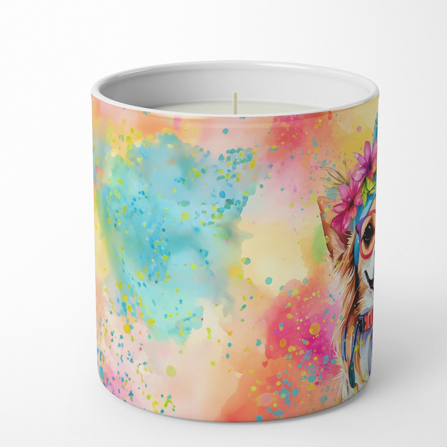 Chihuahua Hippie Dawg Decorative Soy Candle Nature Soy Wax Essential Oil Home Decor Ideal for Bedroom Kitchen Bath Office Gift, 10 oz
