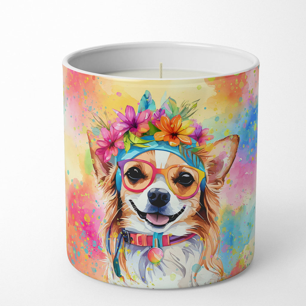 Chihuahua Hippie Dawg Decorative Soy Candle Nature Soy Wax Essential Oil Home Decor Ideal for Bedroom Kitchen Bath Office Gift, 10 oz