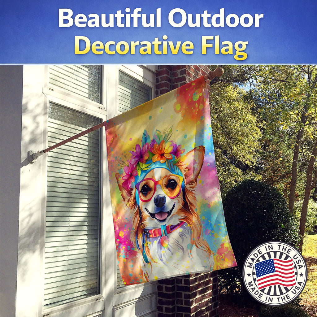 Chihuahua Hippie Dawg House Flag 28x40 Porch Sleeve Pole Decorative Outside Yard Banner Artwork Wall Hanging, Polyester
