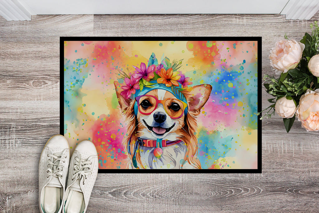 Chihuahua Hippie Dawg Doormat Indoor Outdoor 24H X 36W Front Door Mat Rugs for Entryway, Non Slip Washable Low Pile,