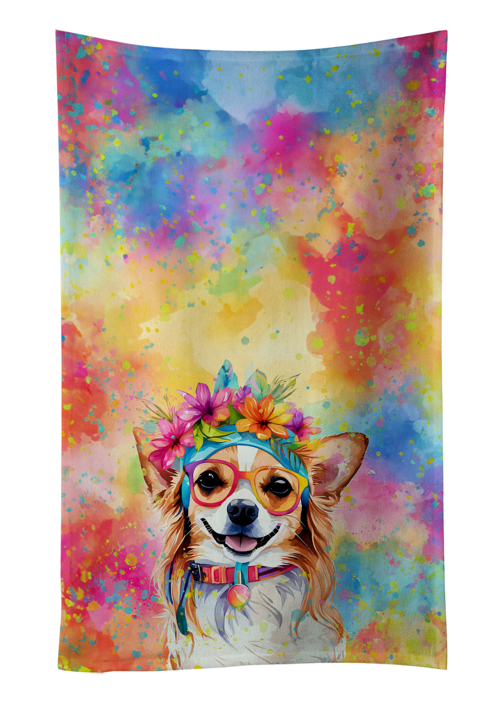 Chihuahua Hippie Dawg Kitchen Towel Velour Plush Front and Cotton Loop Back Machine Washable
