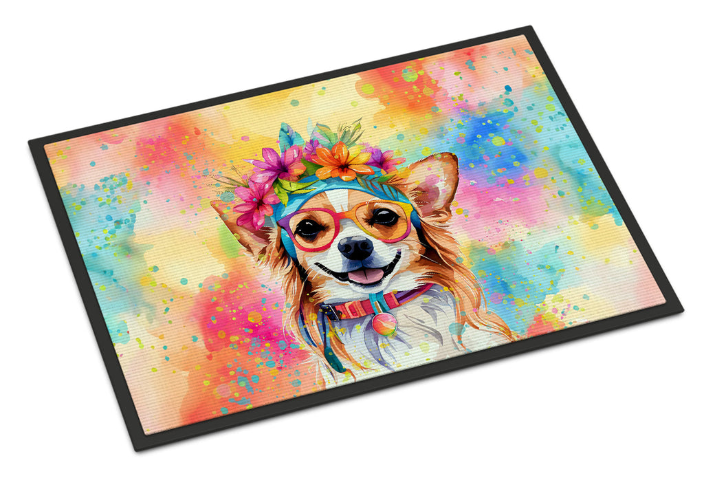Chihuahua Hippie Dawg Doormat Indoor Outdoor 18H X 27W Front Door Mat Rugs for Entryway, Non Slip Washable