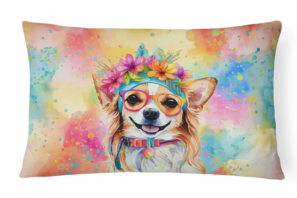 Chihuahua Hippie Dawg Decorative Throw Pillow 12x16 Indoor Outdoor Accent Cushion, Fabric Cover with Insert for Sofa, Bed, Porch & Living Room