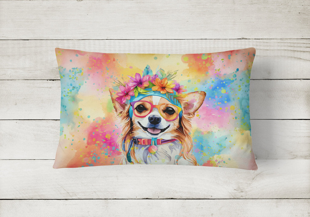Chihuahua Hippie Dawg Decorative Throw Pillow 12x16 Indoor Outdoor Accent Cushion, Fabric Cover with Insert for Sofa, Bed, Porch & Living Room