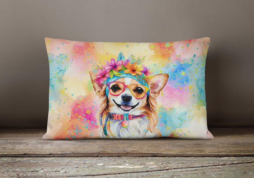 Chihuahua Hippie Dawg Decorative Throw Pillow 12x16 Indoor Outdoor Accent Cushion, Fabric Cover with Insert for Sofa, Bed, Porch & Living Room