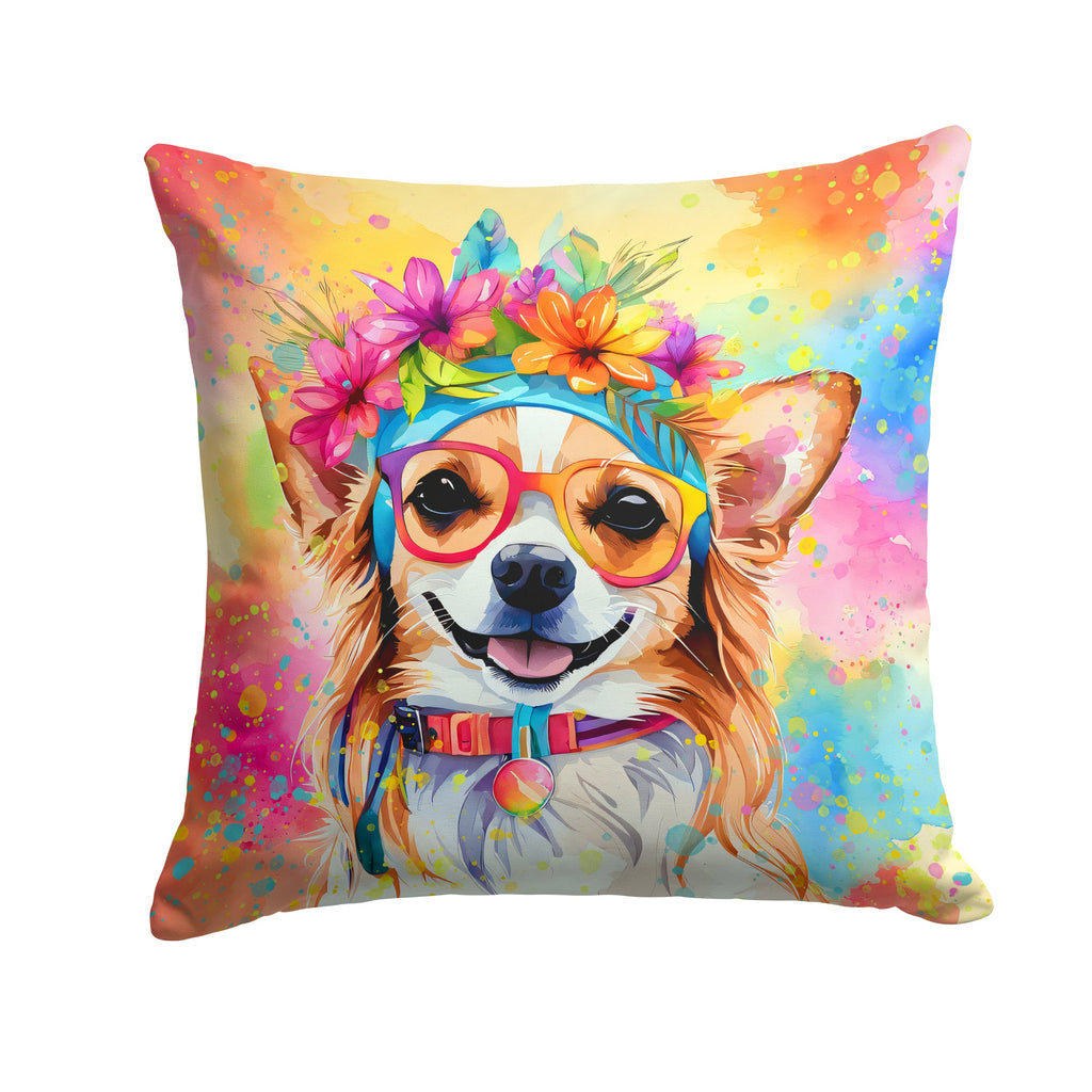 Chihuahua Hippie Dawg Decorative Throw Pillow 18x18 Indoor Outdoor Accent Cushion, Fabric Cover with Insert for Sofa, Bed, Porch & Living Room