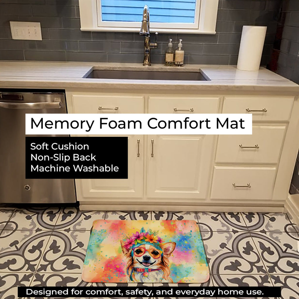 Chihuahua Hippie Dawg Memory Foam Kitchen Mat Machine Washable Anti-Fatigue Cushion Comfort Bath or Kitchen Rug