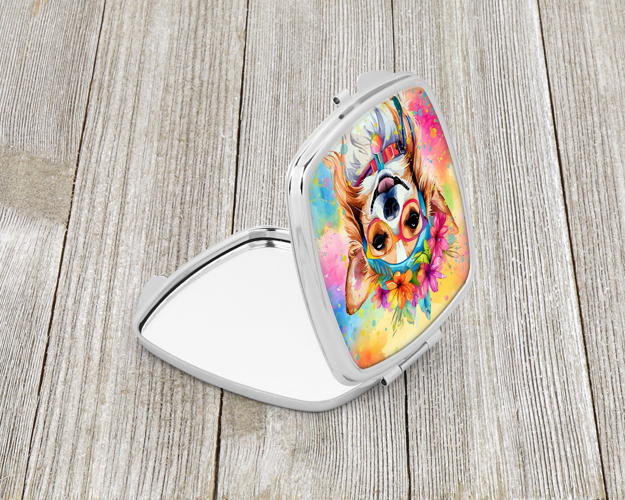 Chihuahua Hippie Dawg Compact Mirror Decorative Travel Makeup Mirror for Women Girls Gifts Pocket Makeup Mirror Folding Handheld