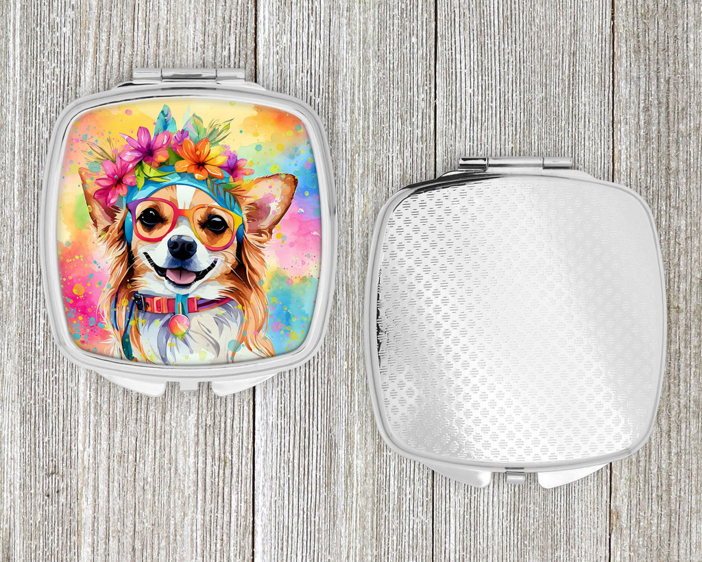 Chihuahua Hippie Dawg Compact Mirror Decorative Travel Makeup Mirror for Women Girls Gifts Pocket Makeup Mirror Folding Handheld