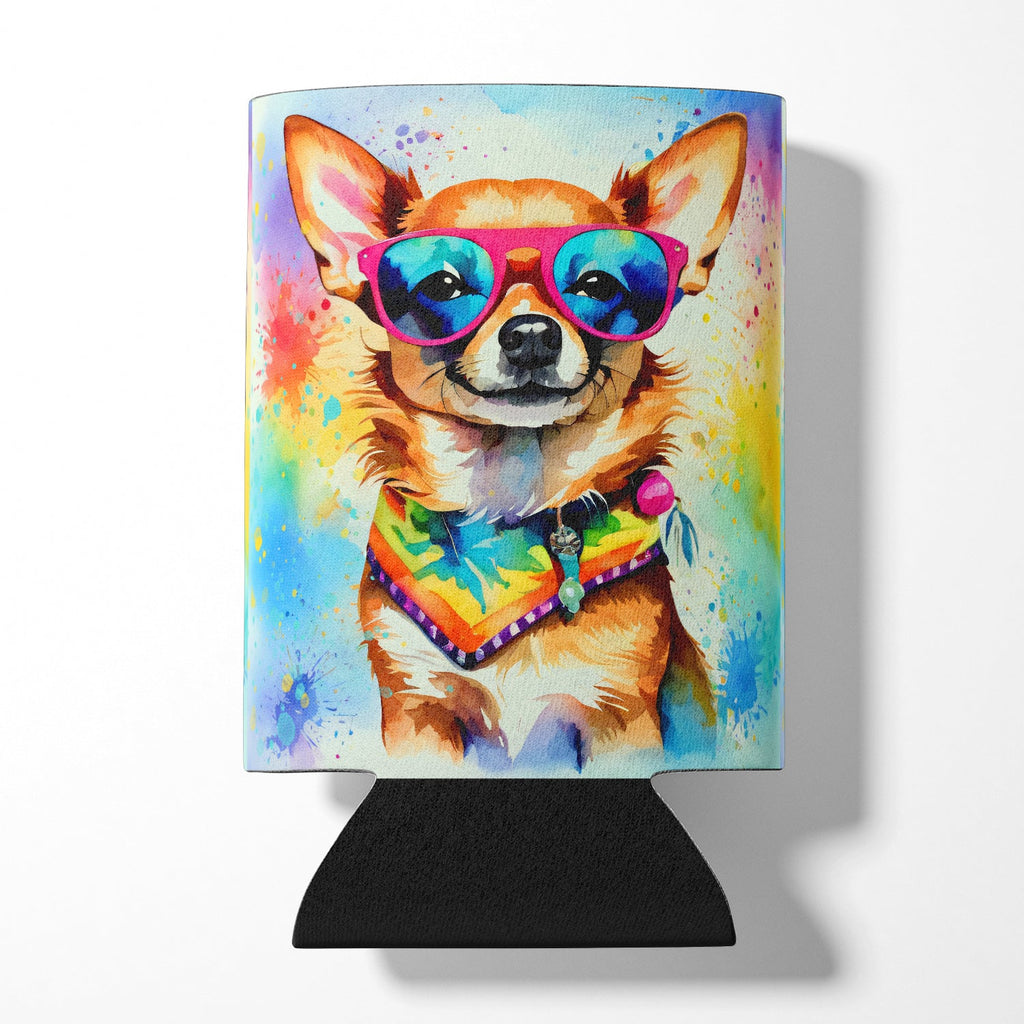 Chihuahua Hippie Dawg Can or Bottle Hugger Cooler Sleeve for Standard 12 oz Cans, Insulated Foam Beer & Soda Can Hugger Reusable