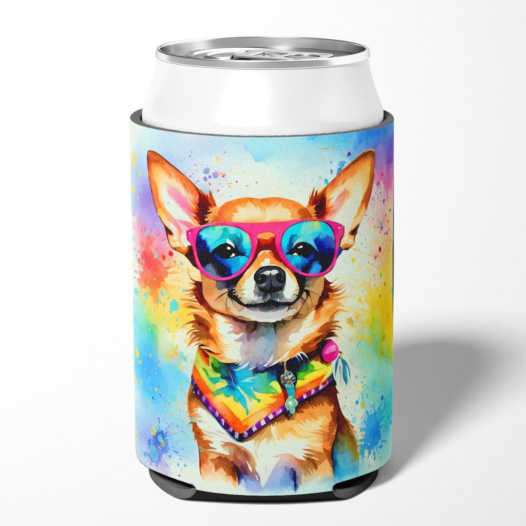 Chihuahua Hippie Dawg Can or Bottle Hugger Cooler Sleeve for Standard 12 oz Cans, Insulated Foam Beer & Soda Can Hugger Reusable