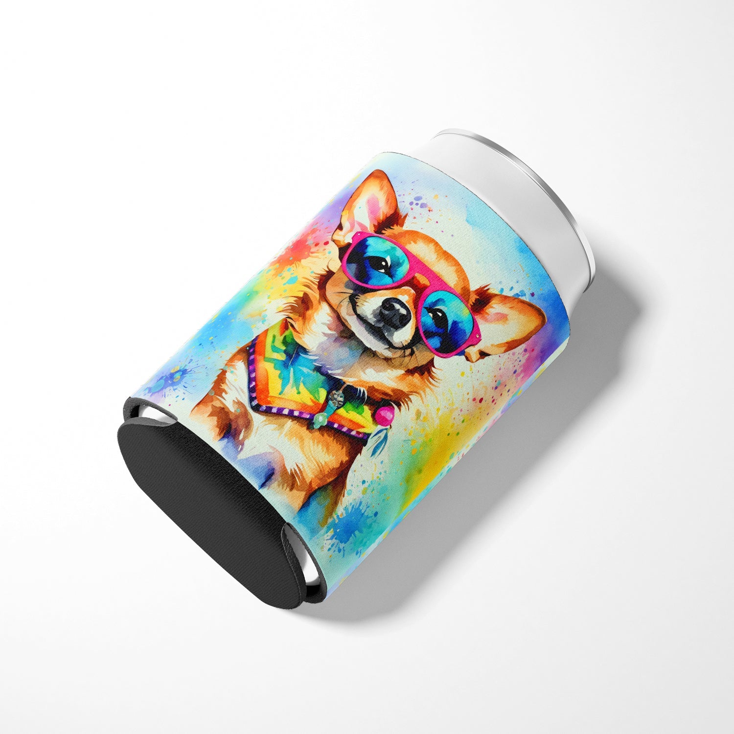 Chihuahua Hippie Dawg Can or Bottle Hugger Cooler Sleeve for Standard 12 oz Cans, Insulated Foam Beer & Soda Can Hugger Reusable