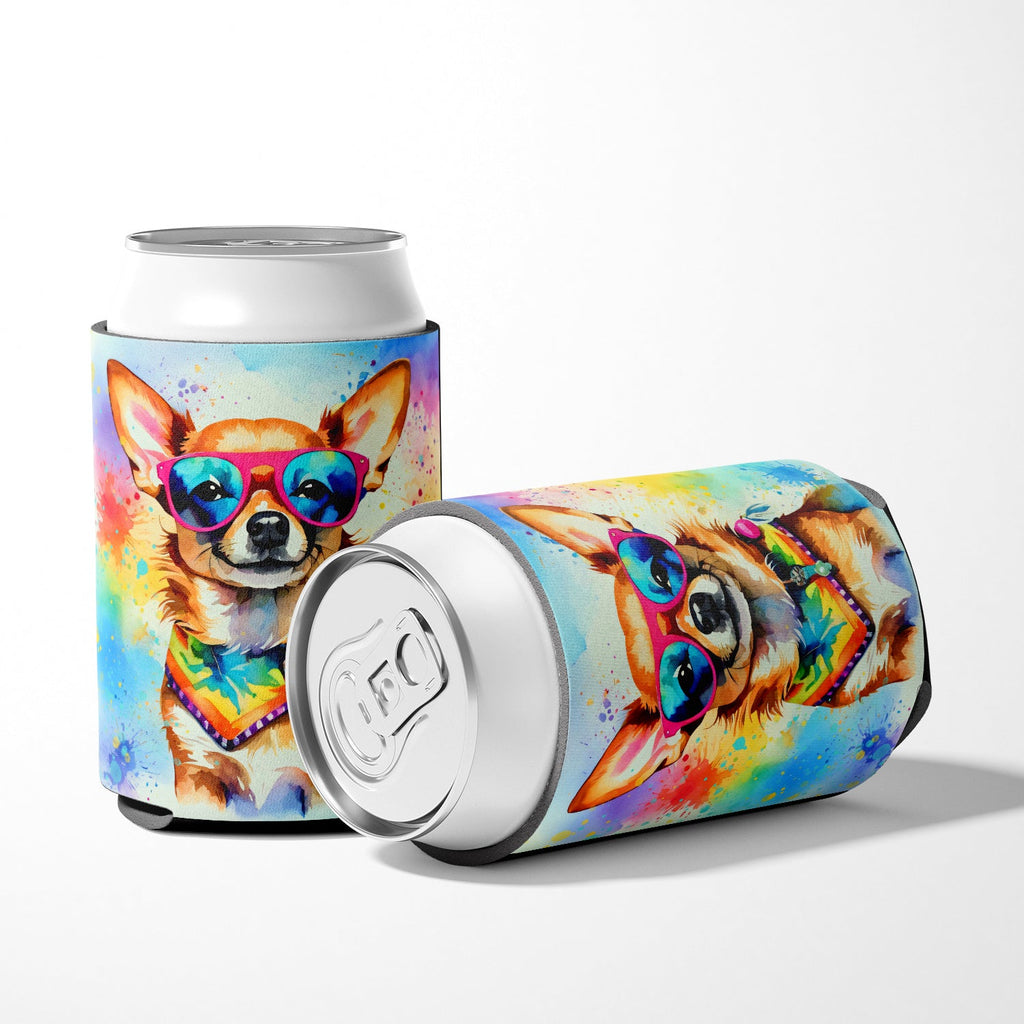 Chihuahua Hippie Dawg Can or Bottle Hugger Cooler Sleeve for Standard 12 oz Cans, Insulated Foam Beer & Soda Can Hugger Reusable
