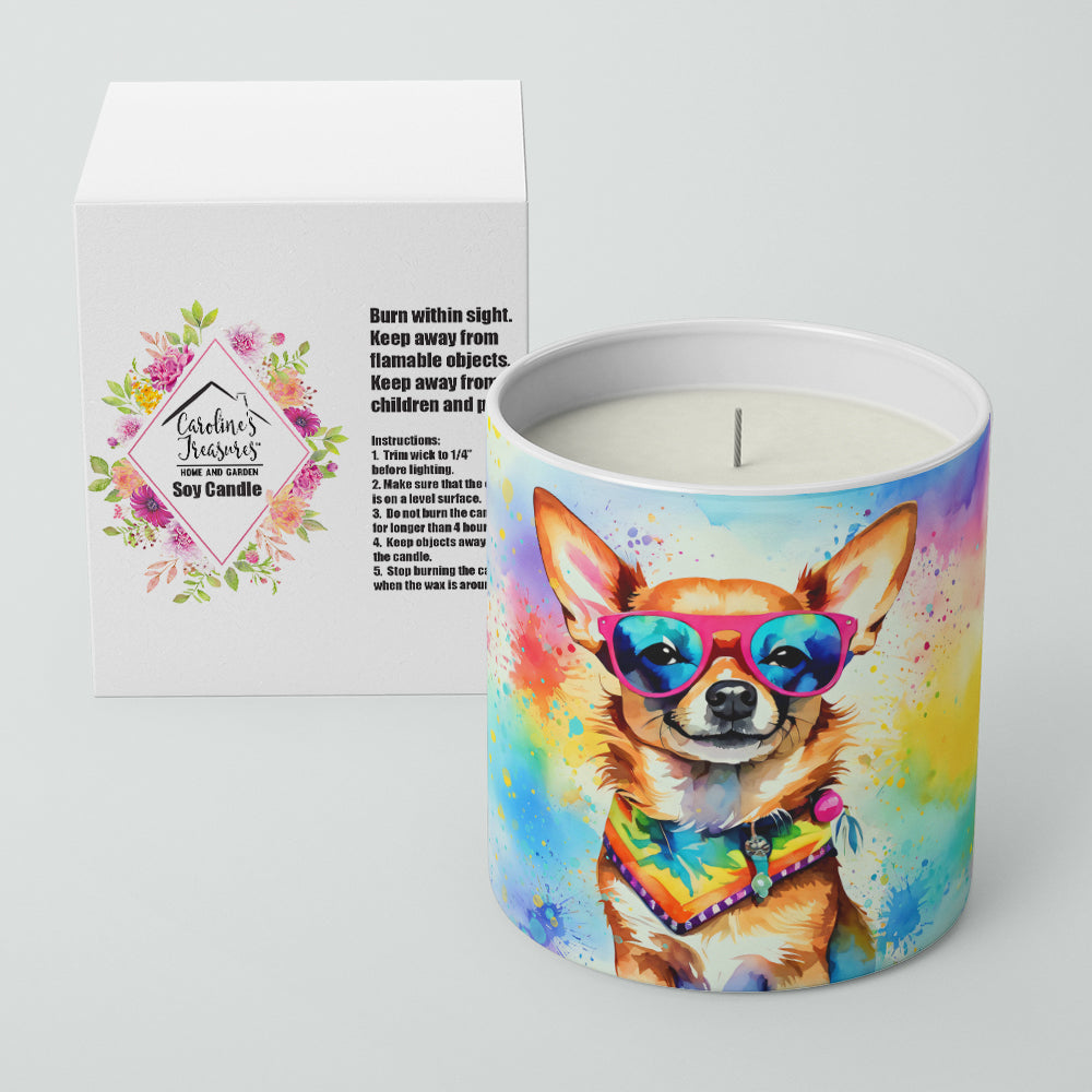 Chihuahua Hippie Dawg Decorative Soy Candle Nature Soy Wax Essential Oil Home Decor Ideal for Bedroom Kitchen Bath Office Gift, 10 oz