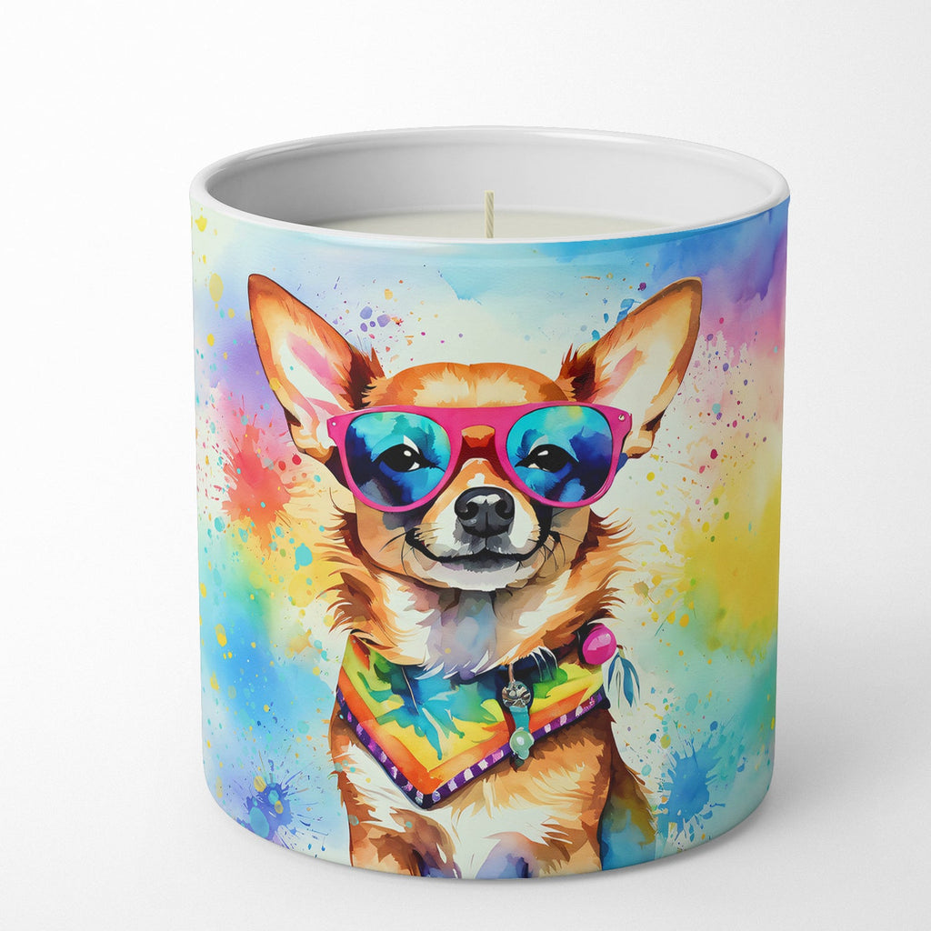 Chihuahua Hippie Dawg Decorative Soy Candle Nature Soy Wax Essential Oil Home Decor Ideal for Bedroom Kitchen Bath Office Gift, 10 oz