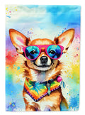 Chihuahua Hippie Dawg House Flag 28x40 Porch Sleeve Pole Decorative Outside Yard Banner Artwork Wall Hanging, Polyester