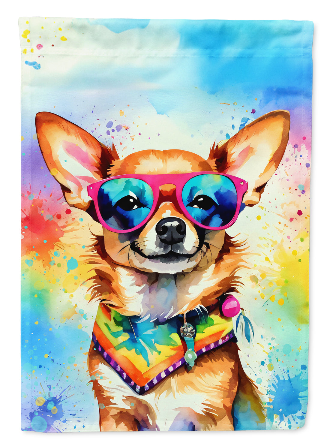 Chihuahua Hippie Dawg House Flag 28x40 Porch Sleeve Pole Decorative Outside Yard Banner Artwork Wall Hanging, Polyester