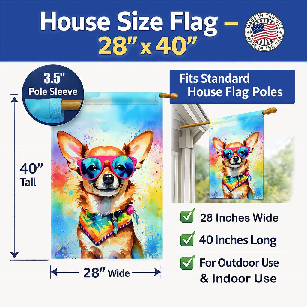Chihuahua Hippie Dawg House Flag 28x40 Porch Sleeve Pole Decorative Outside Yard Banner Artwork Wall Hanging, Polyester