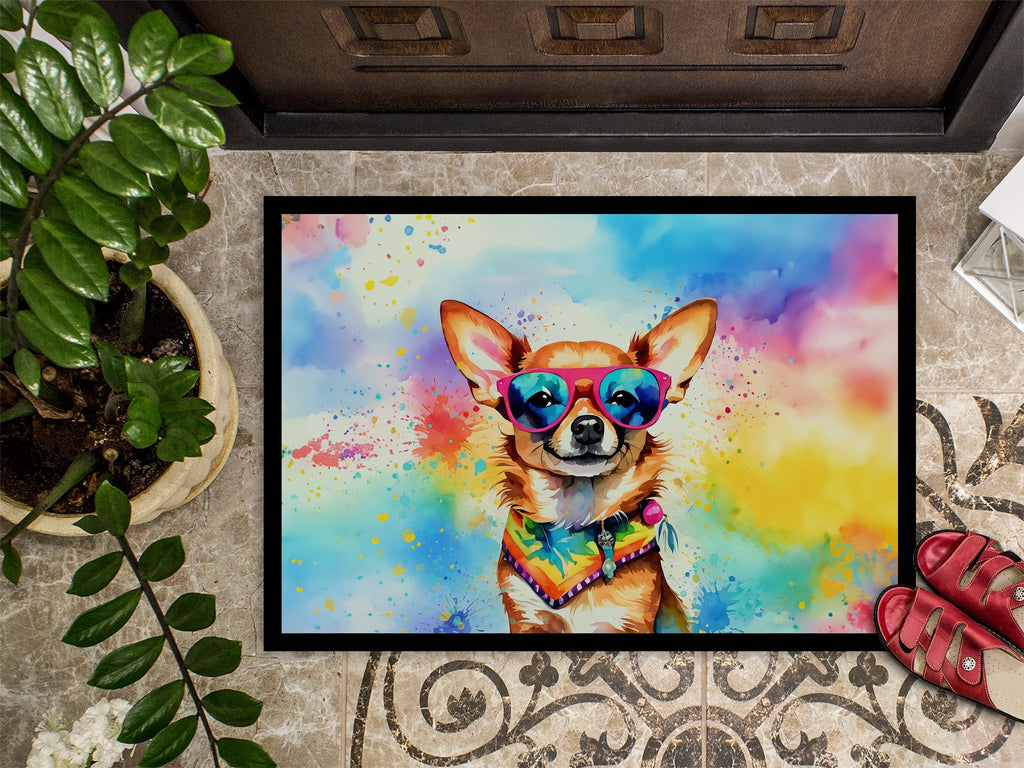 Chihuahua Hippie Dawg Doormat Indoor Outdoor 24H X 36W Front Door Mat Rugs for Entryway, Non Slip Washable Low Pile,
