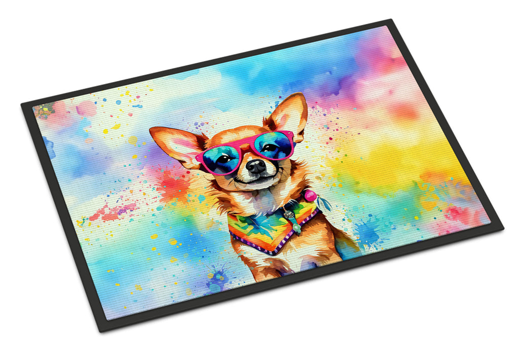 Chihuahua Hippie Dawg Doormat Indoor Outdoor 18H X 27W Front Door Mat Rugs for Entryway, Non Slip Washable