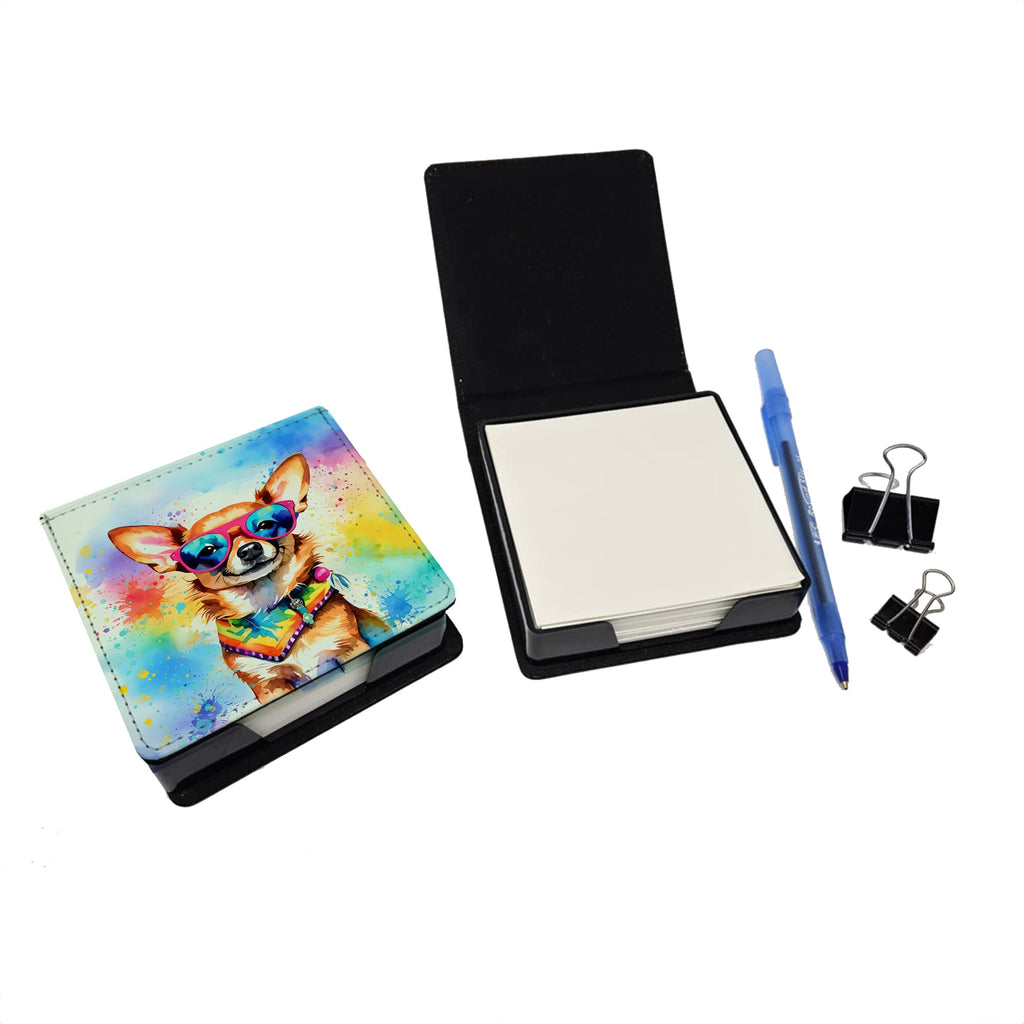 Chihuahua Hippie Dawg PU Leather Note Paper Holder with Artist-Designed Cover, Desk Accessory, Office Gift