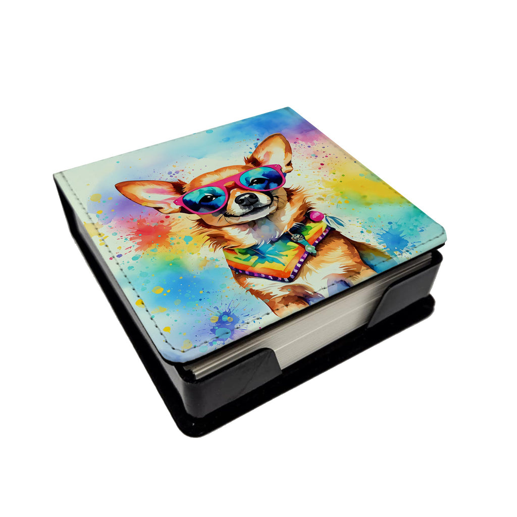 Chihuahua Hippie Dawg PU Leather Note Paper Holder with Artist-Designed Cover, Desk Accessory, Office Gift