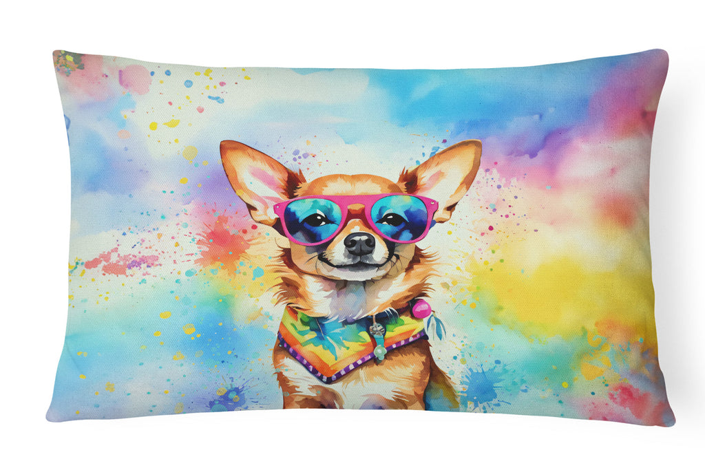 Chihuahua Hippie Dawg Decorative Throw Pillow 12x16 Indoor Outdoor Accent Cushion, Fabric Cover with Insert for Sofa, Bed, Porch & Living Room