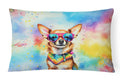 Chihuahua Hippie Dawg Decorative Throw Pillow 12x16 Indoor Outdoor Accent Cushion, Fabric Cover with Insert for Sofa, Bed, Porch & Living Room