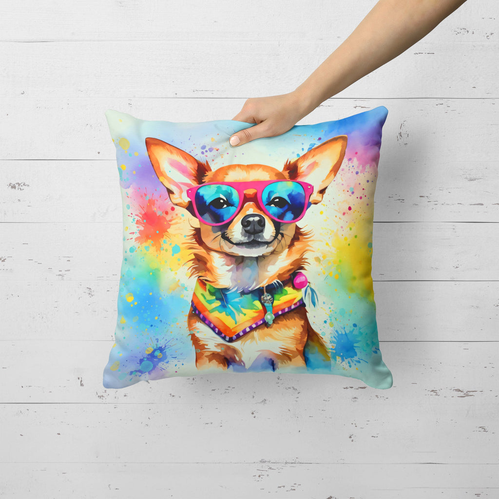 Chihuahua Hippie Dawg Decorative Throw Pillow 18x18 Indoor Outdoor Accent Cushion, Fabric Cover with Insert for Sofa, Bed, Porch & Living Room