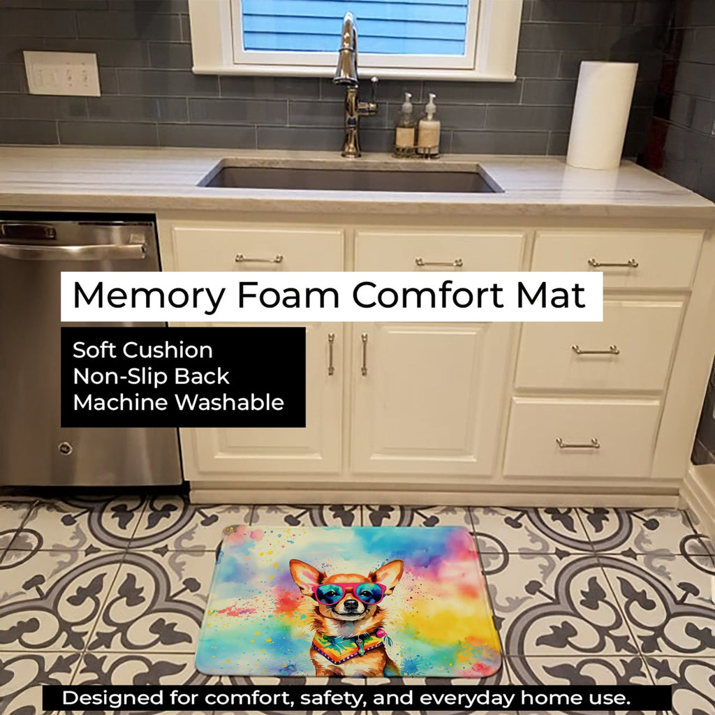 Chihuahua Hippie Dawg Memory Foam Kitchen Mat Machine Washable Anti-Fatigue Cushion Comfort Bath or Kitchen Rug