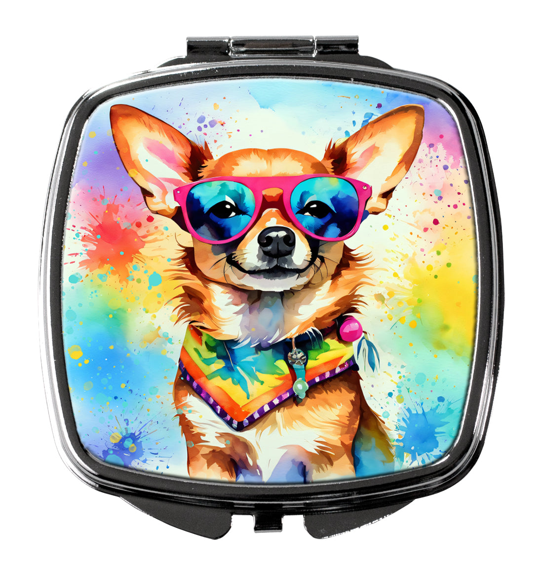 Chihuahua Hippie Dawg Compact Mirror Decorative Travel Makeup Mirror for Women Girls Gifts Pocket Makeup Mirror Folding Handheld