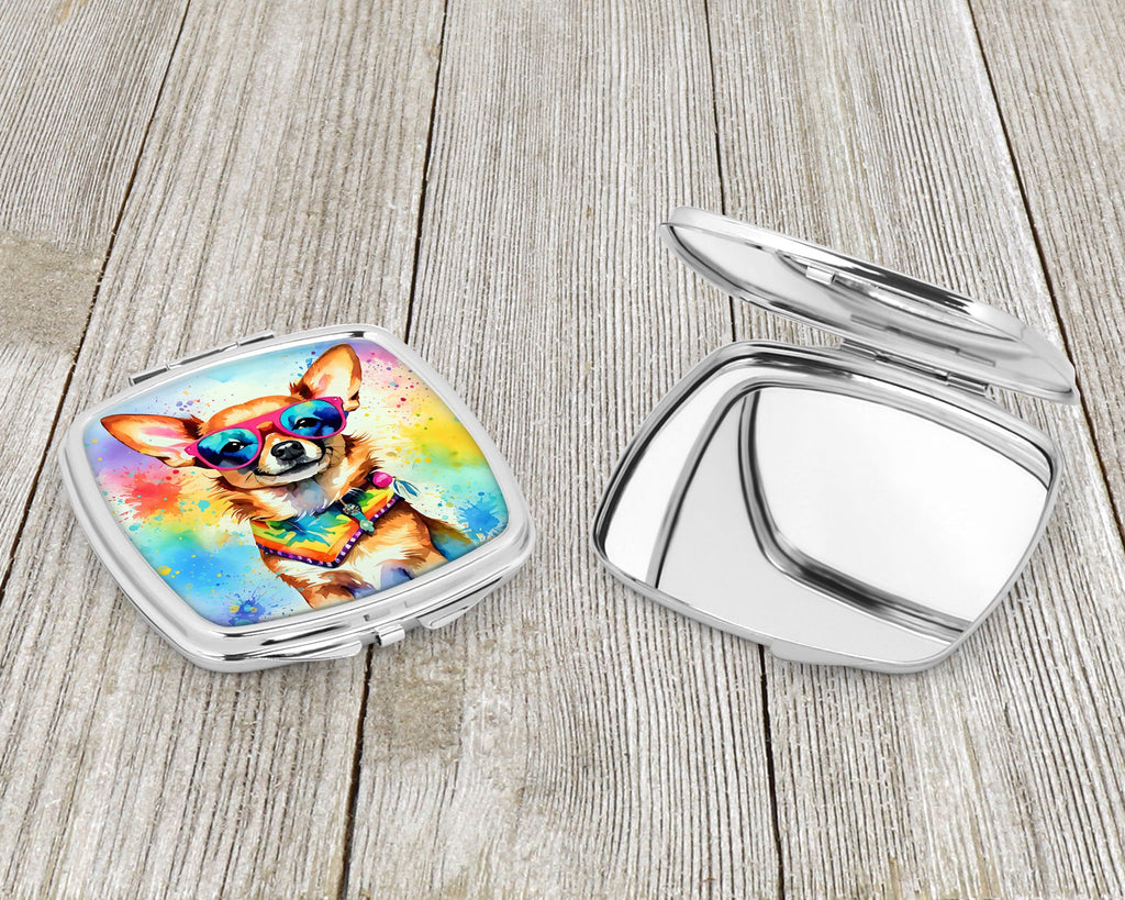 Chihuahua Hippie Dawg Compact Mirror Decorative Travel Makeup Mirror for Women Girls Gifts Pocket Makeup Mirror Folding Handheld