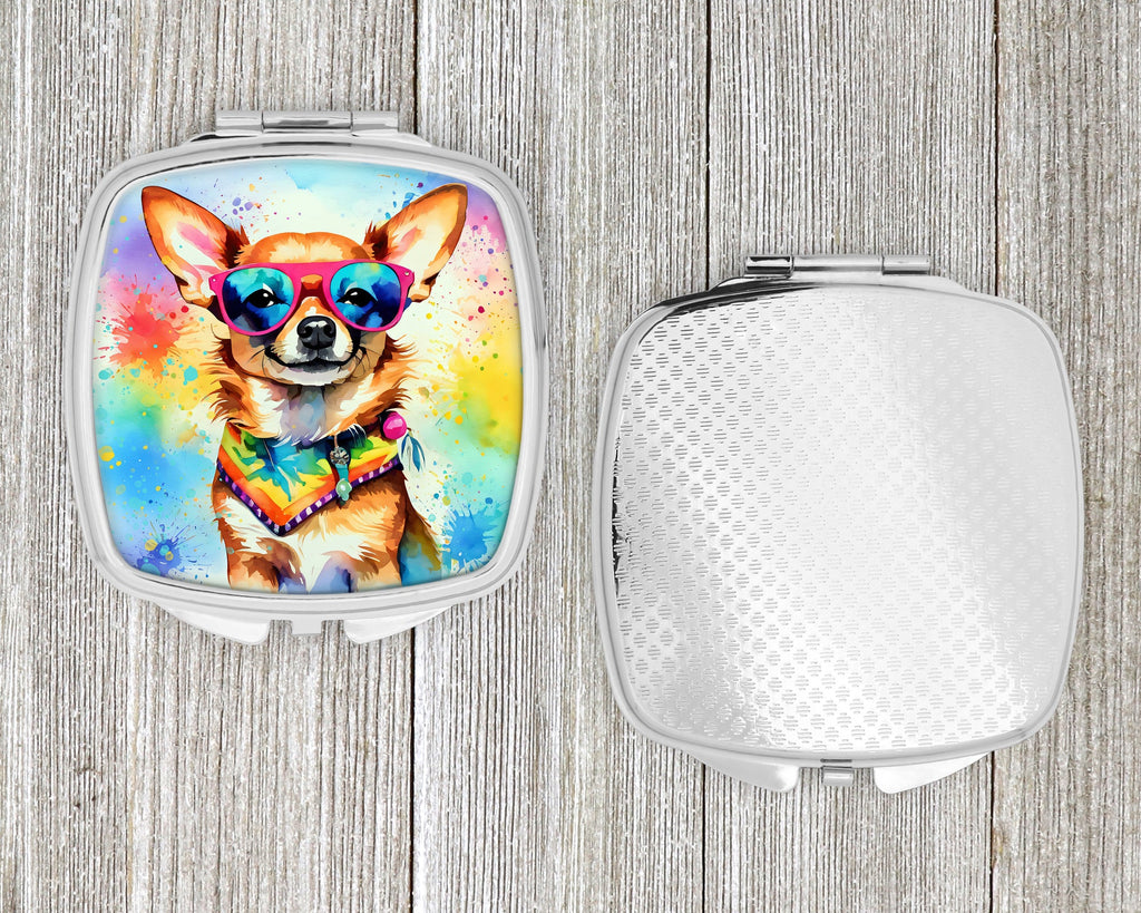 Chihuahua Hippie Dawg Compact Mirror Decorative Travel Makeup Mirror for Women Girls Gifts Pocket Makeup Mirror Folding Handheld