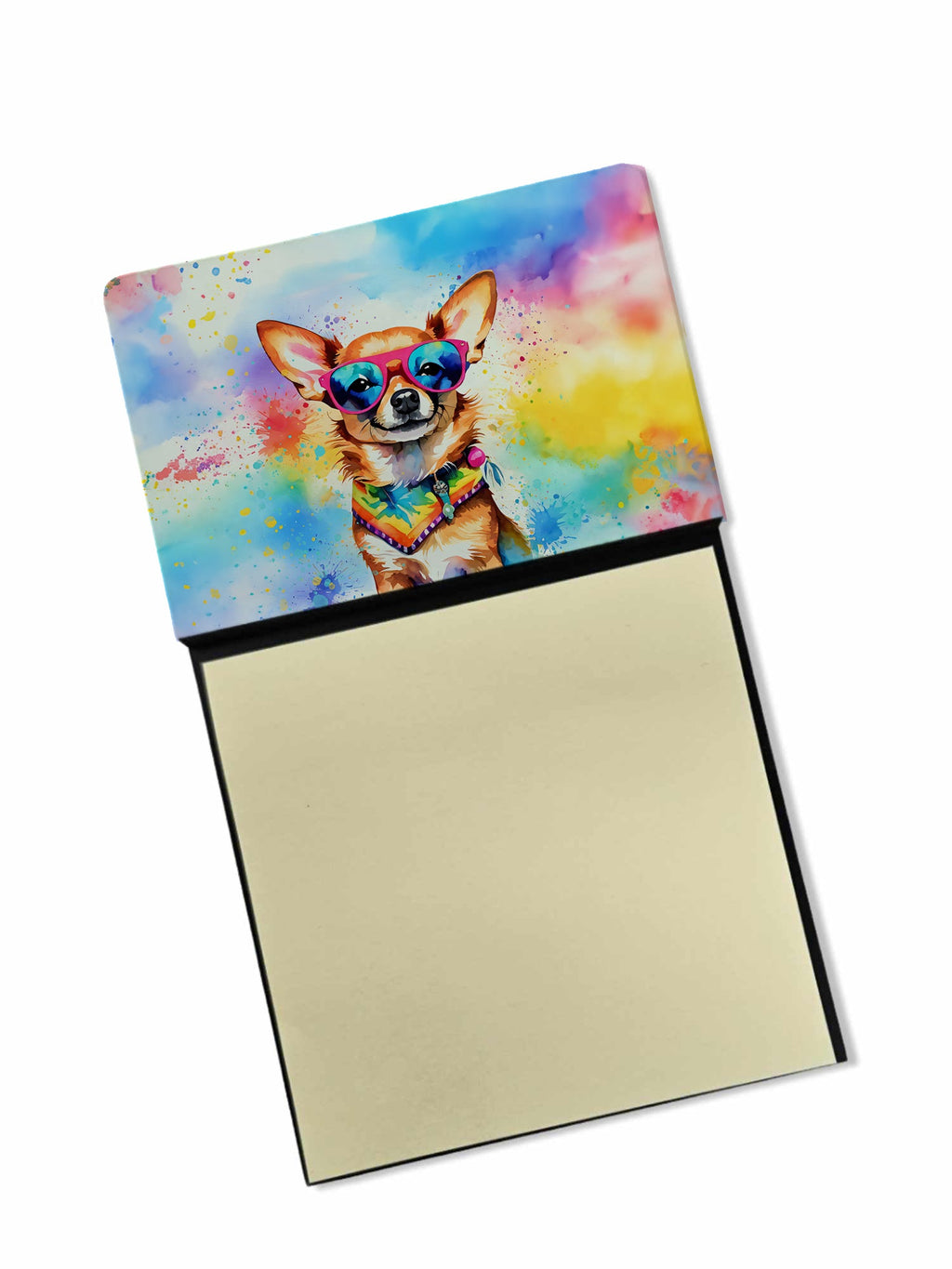 Chihuahua Hippie Dawg Watercolor Sticky Note Holder Refillable Dispenser Desk Accessory 3x3 Pad Gift