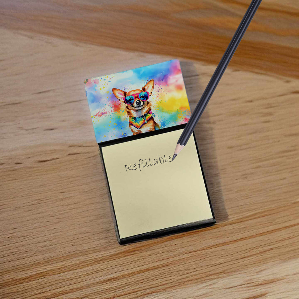 Chihuahua Hippie Dawg Watercolor Sticky Note Holder Refillable Dispenser Desk Accessory 3x3 Pad Gift