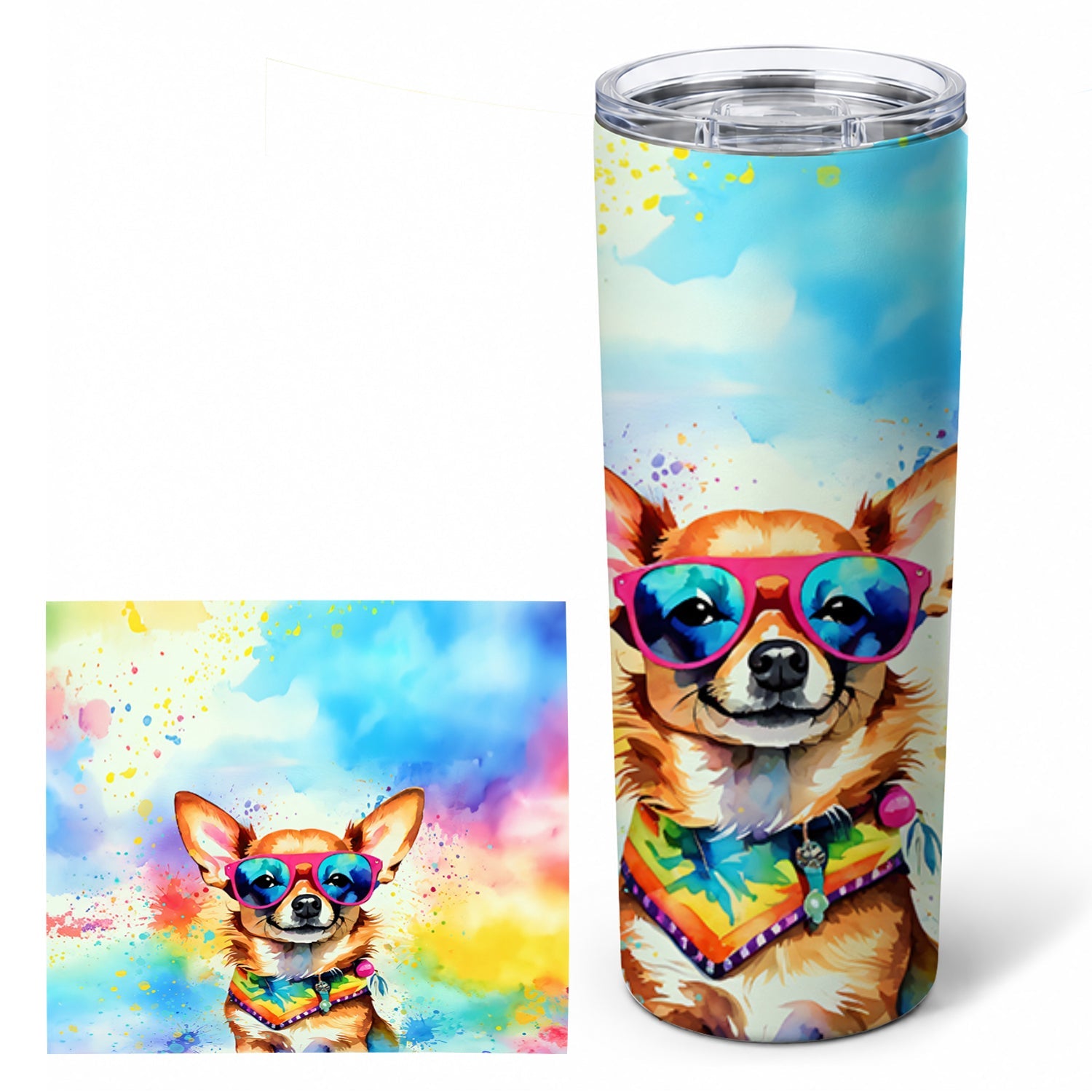 Chihuahua Hippie Dawg Stainless Steel Skinny Tumbler 20 oz Vacuum Double Walled Reusable Insulated Travel Cup