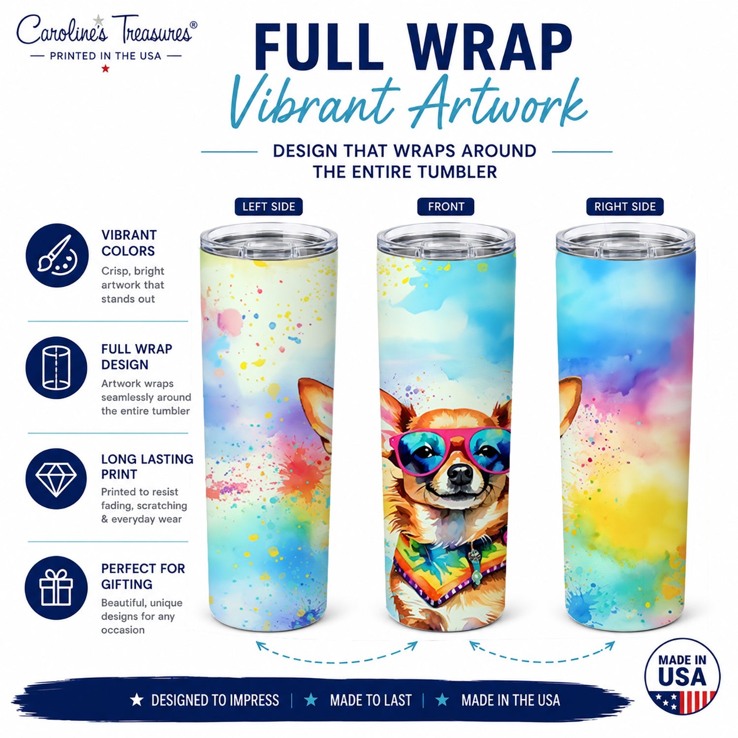 Chihuahua Hippie Dawg Stainless Steel Skinny Tumbler 20 oz Vacuum Double Walled Reusable Insulated Travel Cup