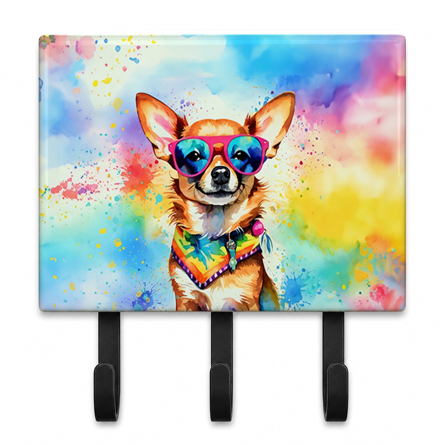 Chihuahua Hippie Dawg Leash or Key Holder Wall Hooks, Coat Rack Wall Mount, for Hanging Keys, Towels, Aprons, Leashes